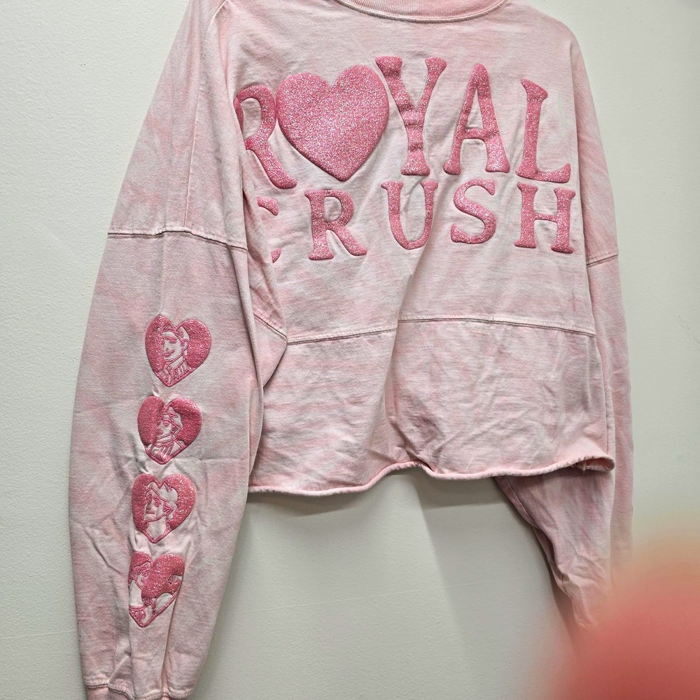 Disney Sweatshirt Womens XL Pink Tie-Dye Crew Neck Pullover Fleece Logo LS